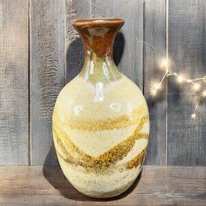 Vintage Hand Made Studio Pottery Vase Stoneware Brown Heavy Glaze Artist Signed